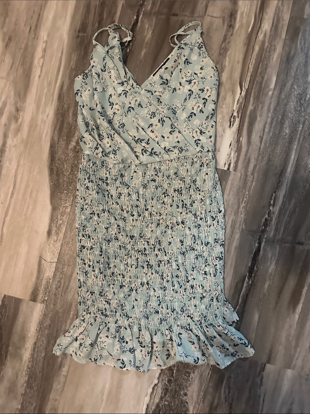 Trixxi Light Blue Floral Slip Dress with Navy Accents